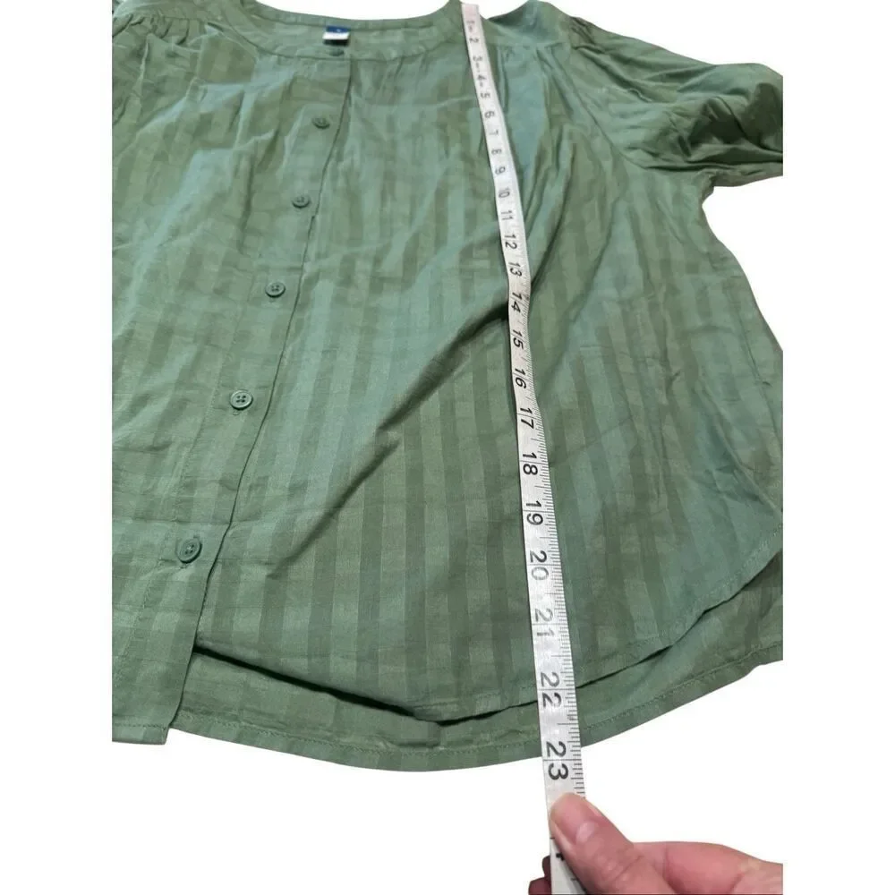 Old Navy women's striped, puff-sleeve blouse Green Sz M NWT